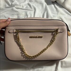 Michael Kors Pink Crossbody Bag with Gold Chain Detail